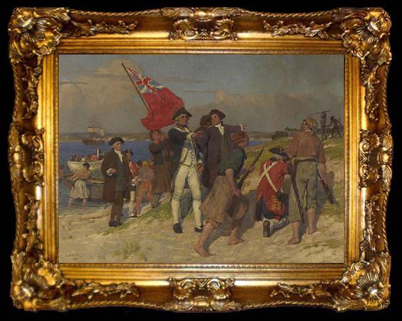 framed  E.Phillips Fox Landing of Captain Cook at Botany Bay, ta009-2